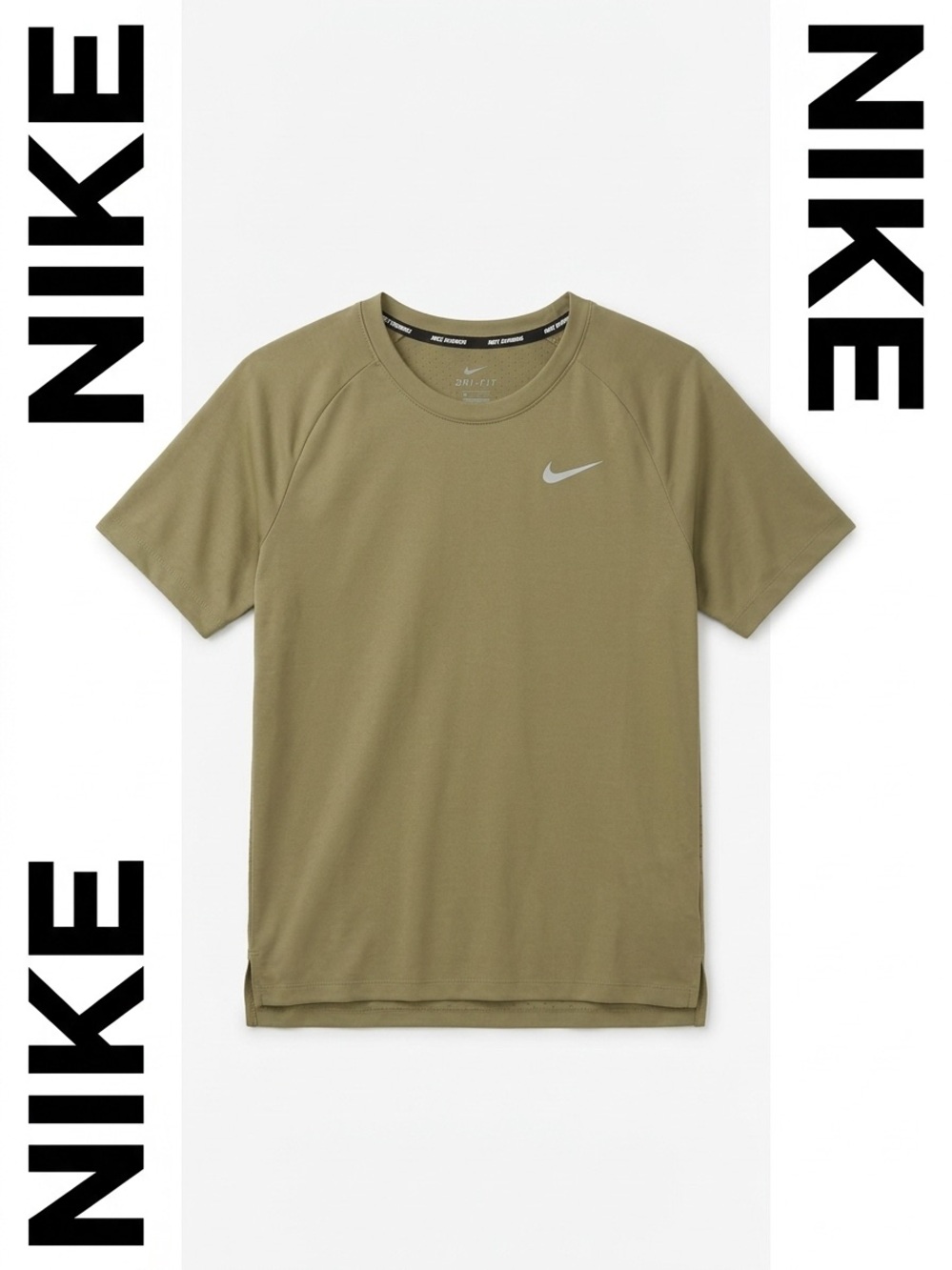 Nike Olive Green Dri-FIT Running Shirt with Reflective Swoosh